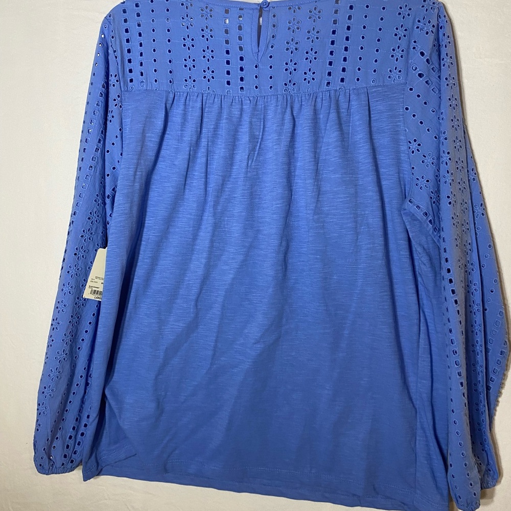 St. John's Bay Blue Eyelet Blouse - Picture 2 of 5